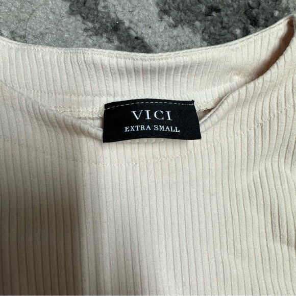 VICI Oatmeal Cream Ribbed Long Sleeve Maxi Slit Tie Waist T-shirt Dress - Picture 3 of 7